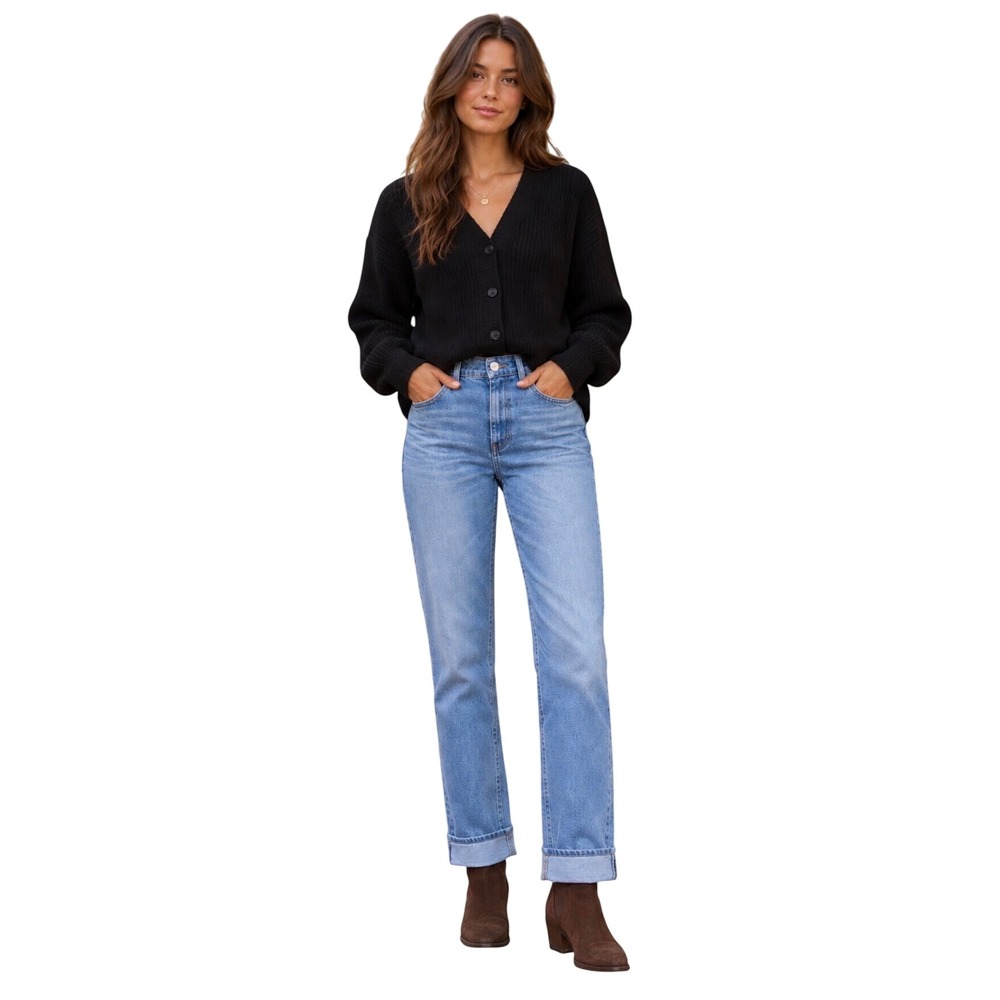 AG Adriano Goldschmied Saige Crop High-Rise Straight Jeans Light Wash Blue 28